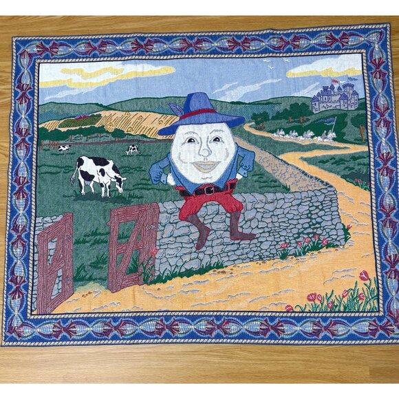 1990s tapestry featuring Humpty Dumpty Made by M.P. Jerrer in Asheville NC - Picture 1 of 8